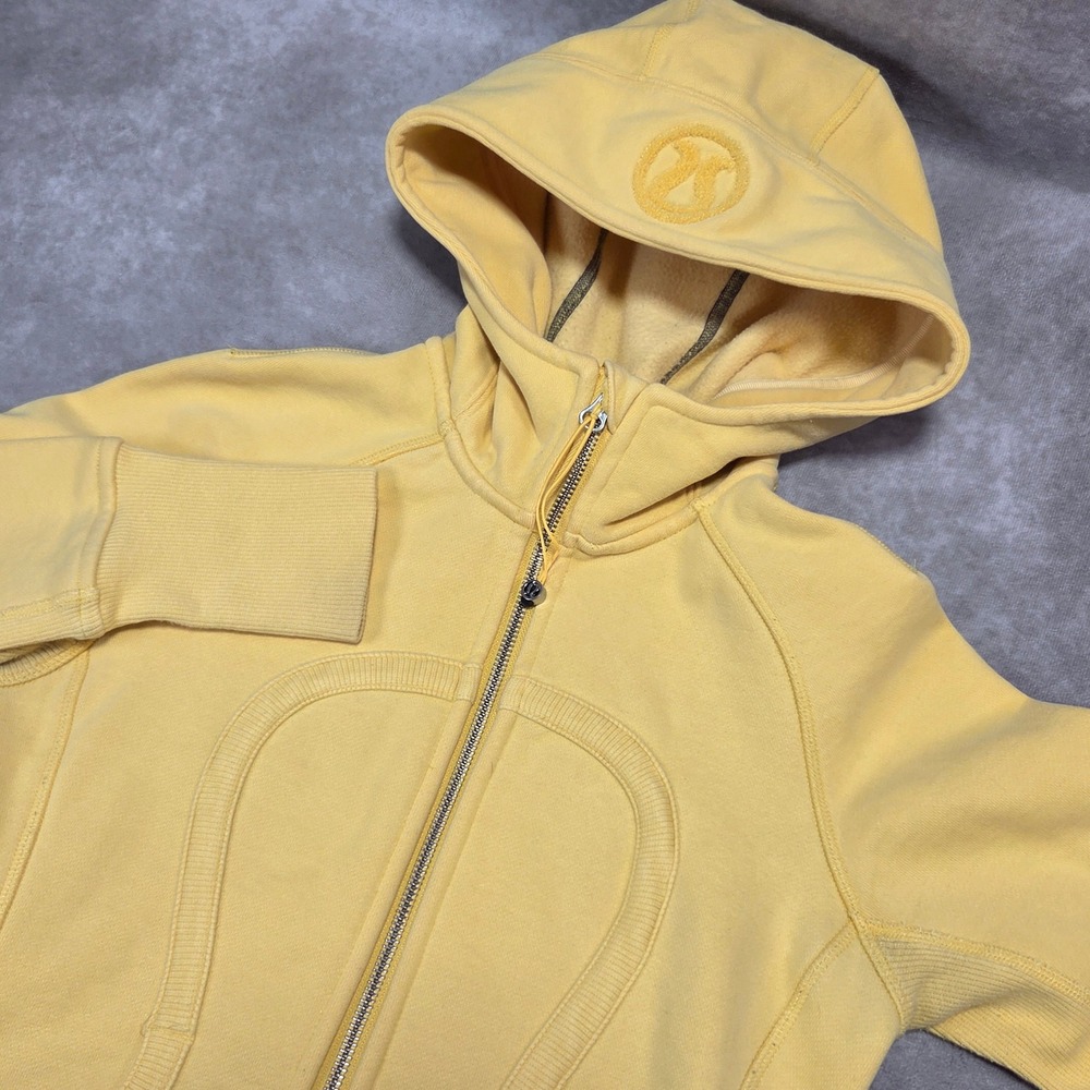 Lululemon Scuba Full Zip Hoodie Yellow Cotton Blend Fleece Size 4 Thumbholes